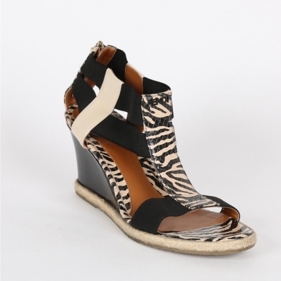 Fendi Carioca Zebra Printed Leather Wedge Sandals - Picture 1 of 12